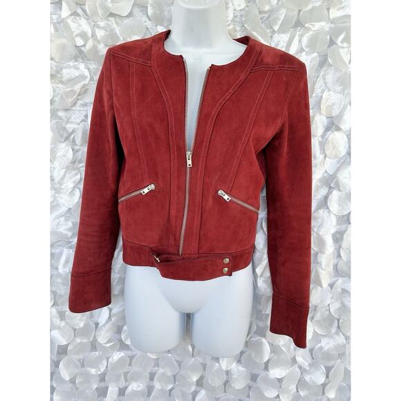 IRO Merlot RED LAMBSKIN Suede JACKET BIKER SIZE 36 US 2 RETAIL $1100.00 - Picture 5 of 13